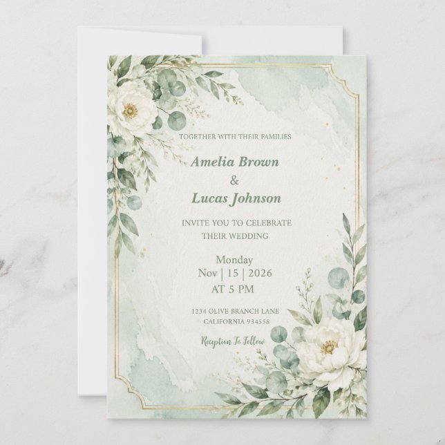 Elegant Mint Green Wedding Invitation (Front)