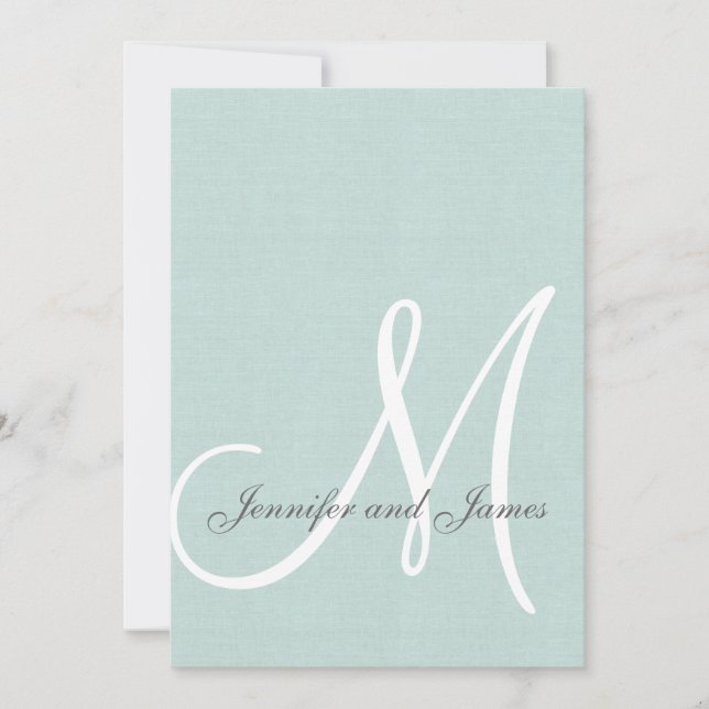 Elegant Mint Green Wedding Invitations Initial (Front)