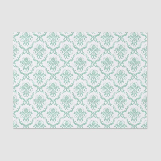 Elegant Mint-Green & White Floral Damasks Tissue Paper (Front)