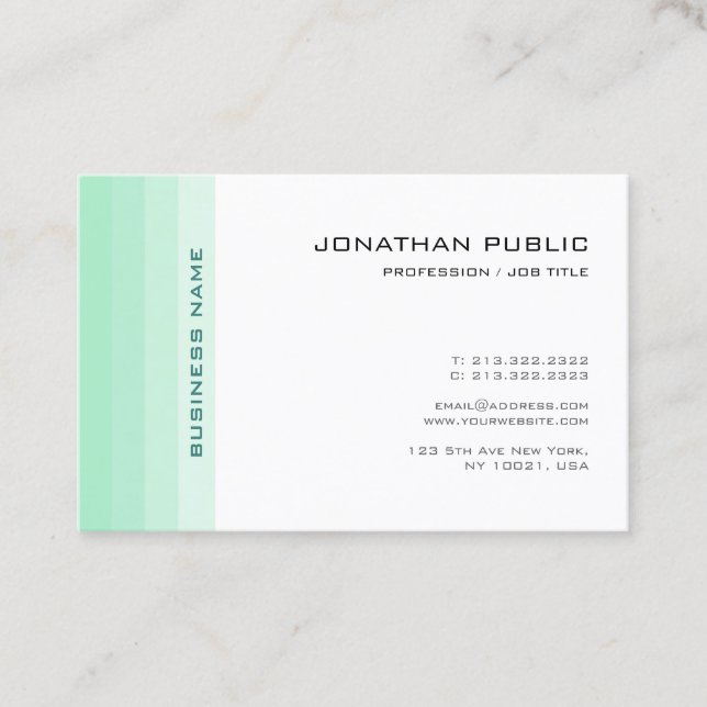 Elegant Mint Green White Trendy Modern Simple Business Card (Front)