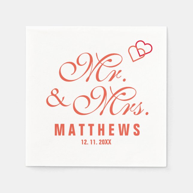 Elegant Mint grey Mr and Mrs Wedding Monogram Napk Napkin (Front)