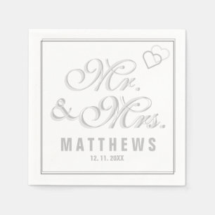 Elegant Mint grey Mr and Mrs Wedding Monogram Napkin