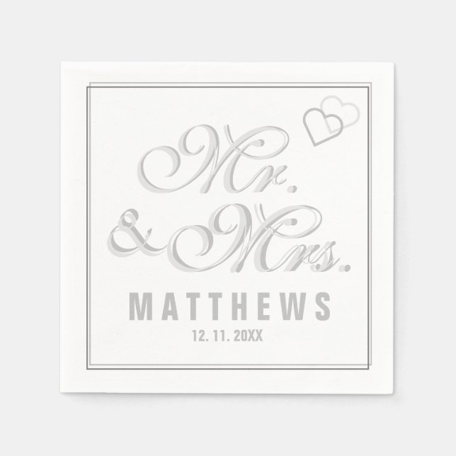 Elegant Mint grey Mr and Mrs Wedding Monogram Napkin (Front)