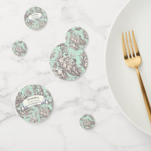 Elegant Mint Grey Vintage Floral Toile de Jouy Confetti