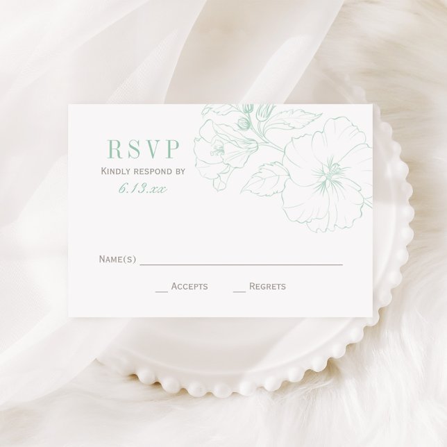 Elegant Mint Hibiscus Flowers Wedding RSVP Card (Creator Uploaded)