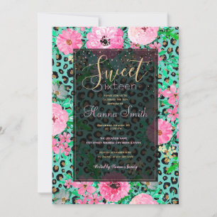 Elegant Mint Leopard Print and Floral Design Invitation