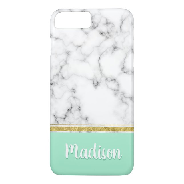Elegant Mint Marble and Gold Custom Name Case-Mate iPhone Case (Back)