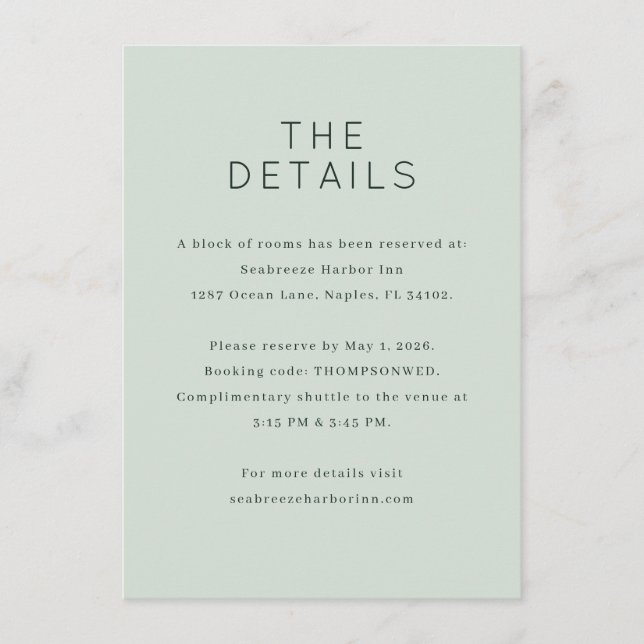 Elegant Mint Minimalist Details Enclosure Card (Front)