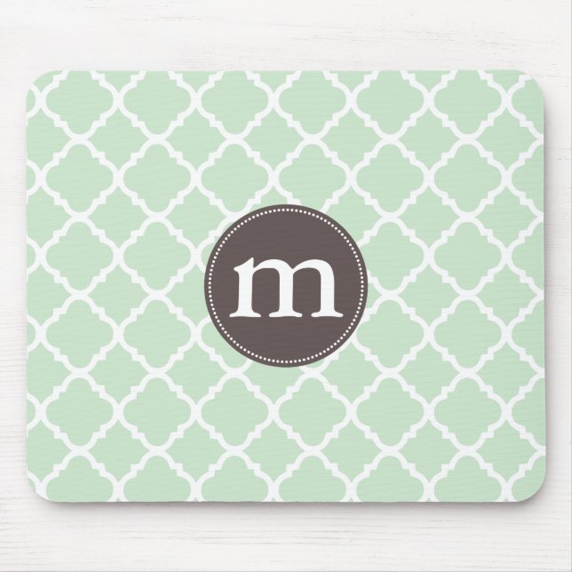 Elegant Mint Moroccan Quatrefoil Personalised Mouse Mat (Front)