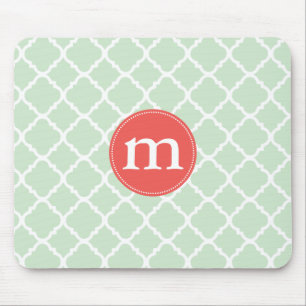 Elegant Mint Moroccan Quatrefoil Personalised Mouse Mat