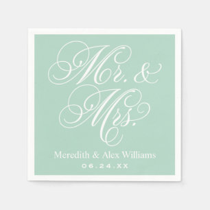 Elegant Mint Mr and Mrs Script Custom Monogram Napkin