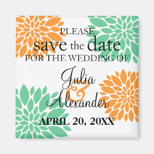 Elegant Mint Orange Floral Burst Save The Date Magnet