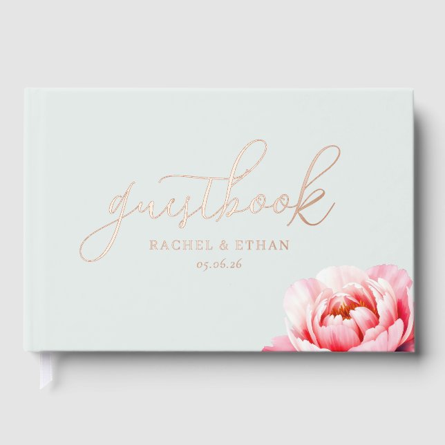 Elegant Mint Peony Guestbook (Front)