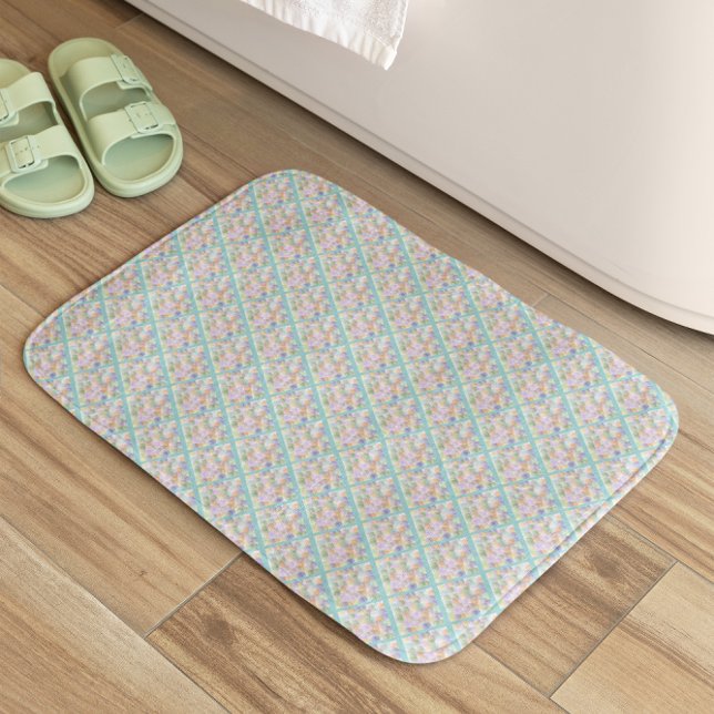 Elegant Mint Square Rhombus Abstract  Bath Mat (Creator Uploaded)