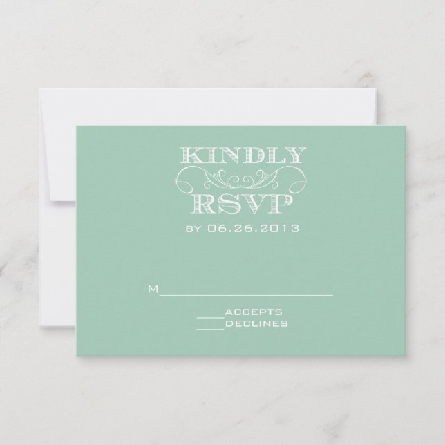 Elegant Mint Swirl Wedding RSVP Card (Front)