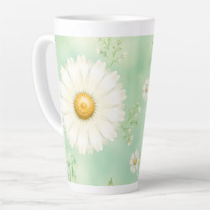 Elegant Mint Watercolor Daisy Latte Mug