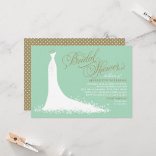 Elegant Mint Wedding Gown Bridal Shower Invitation