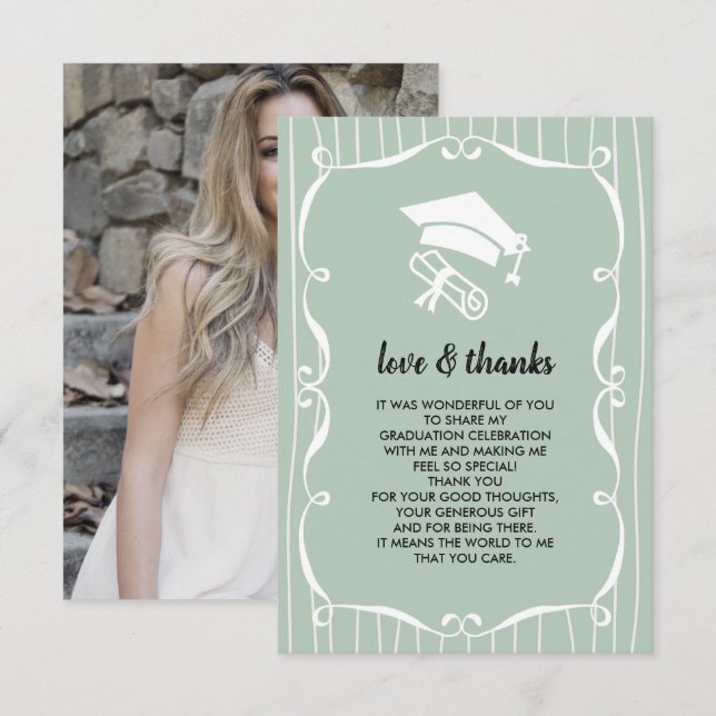 Elegant Mint White Graduation Thank You Photo Card (Front/Back)