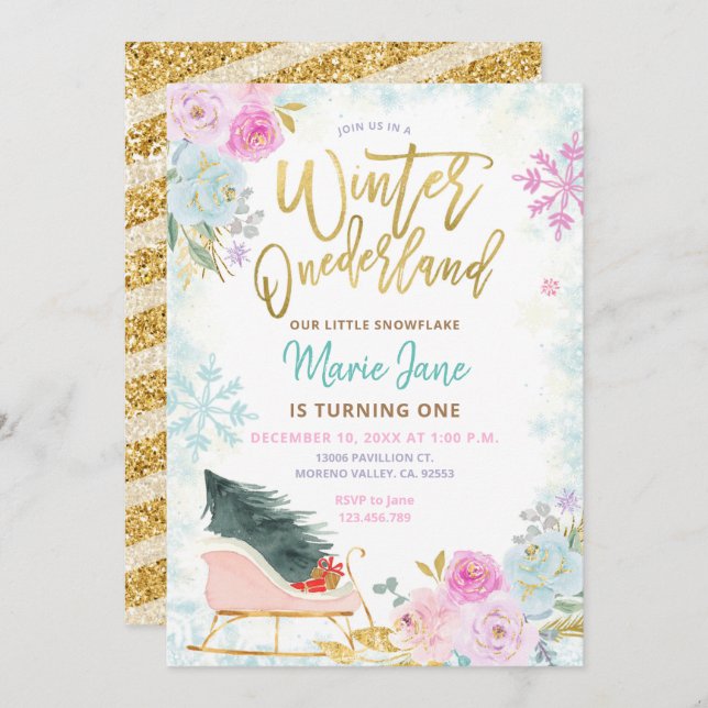 Elegant Mint Winter Onederland Birthday Invitation (Front/Back)