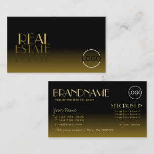 Elegant Mirror Font Classic Black Brown with Logo Business Card