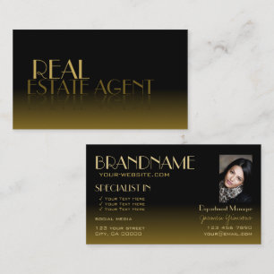 Elegant Mirror Font Stylish Black Brown with Photo Business Card