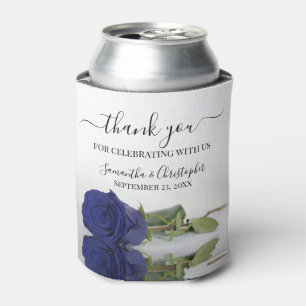 Elegant Mirrored Navy Blue Rose Wedding Thank You Can Cooler