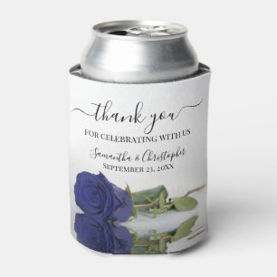 Elegant Mirrored Navy Blue Rose Wedding Thank You Can Cooler