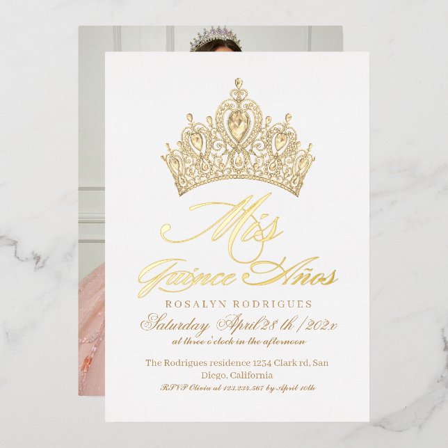 Elegant Mis Quince Anos White Gold Photo (Front/Back)