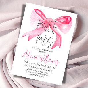 Elegant Miss to MRS Ribbon Pink Bow Bridal Shower Invitation