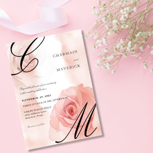 Elegant Mist Blush Pink Monogram Wedding Invitation