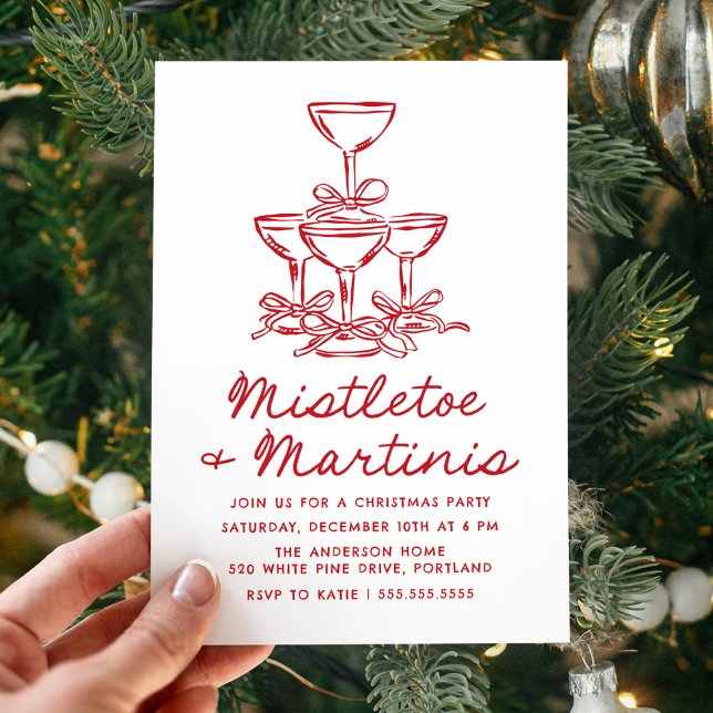 Elegant Mistletoe and Martinis Red Christmas Party Invitation (Creator Uploaded)