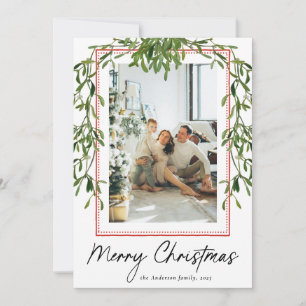 Elegant Mistletoe Botanical Frame Merry Christmas Holiday Card