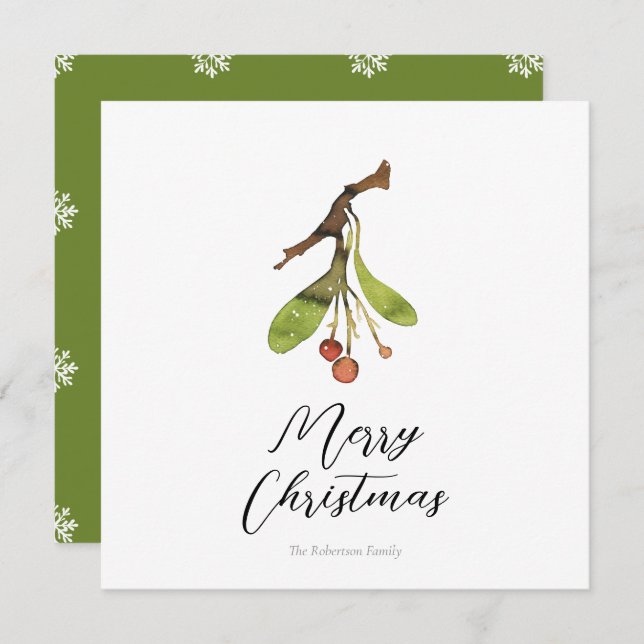 Elegant Mistletoe Christmas Card (Front/Back)