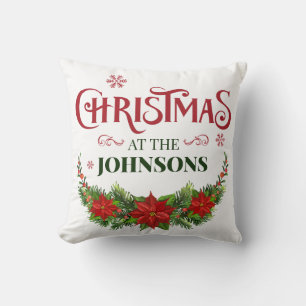 Elegant Mistletoe Christmas Holidays Family Name Cushion