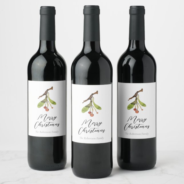 Elegant Mistletoe Christmas Wine Label (Bottles)