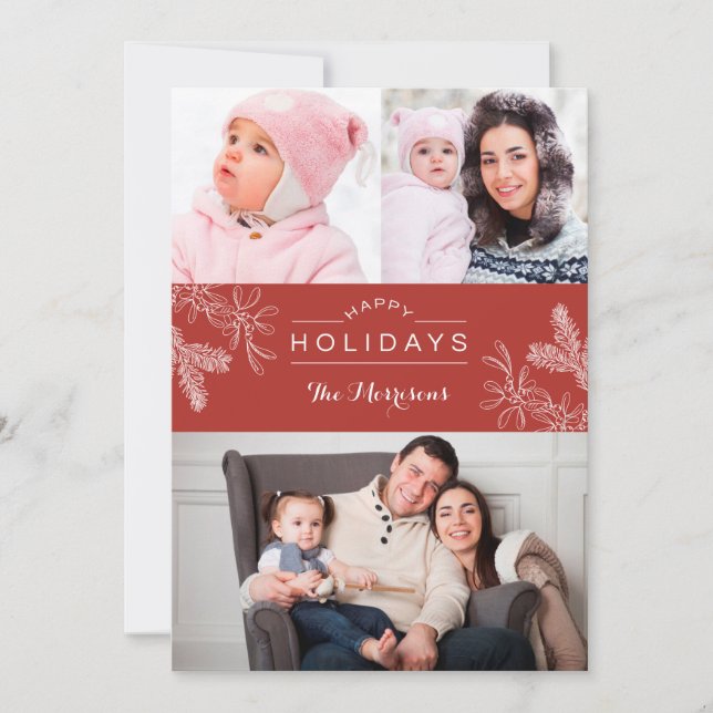 Elegant Mistletoe Happy Holidays Photo Card (Front)
