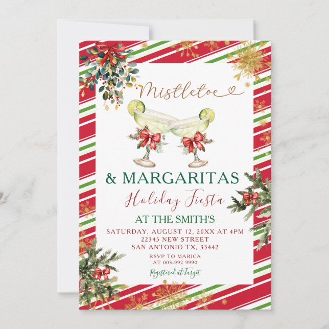 Elegant Mistletoe Margaritas Holiday Fiesta Party Invitation (Front)