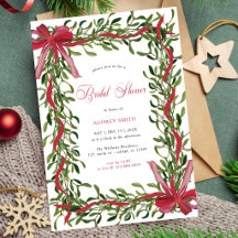 Elegant Mistletoe Red Bow Christmas Bridal Shower