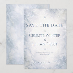 Elegant Misty Blue Winter Frost Timeless Save The Date