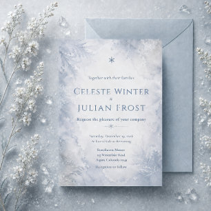 Elegant Misty Blue Winter Frost Timeless Wedding Invitation