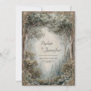 Elegant Misty Forest Archway Sage Gold Frame Invitation