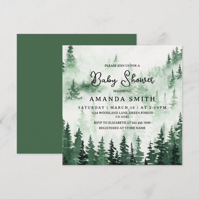 Elegant Misty Forest Baby Shower  Invitation (Front/Back)