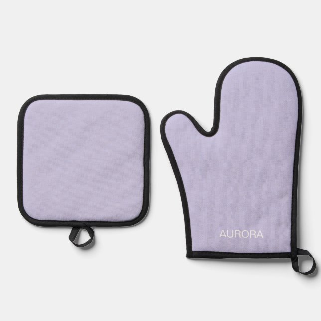 Elegant Misty Lilac Personalised Name -  Oven Mitt & Pot Holder Set (Front)