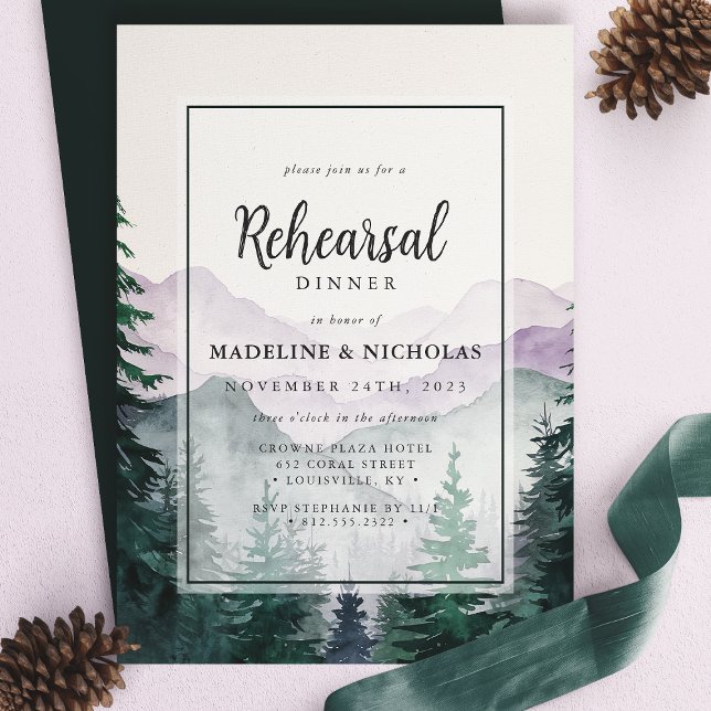 Elegant Misty Mountain Forest Rehearsal Dinner Invitation (Creator Uploaded)