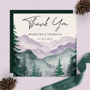 Elegant Misty Mountain Forest Script Wedding  Thank You Card