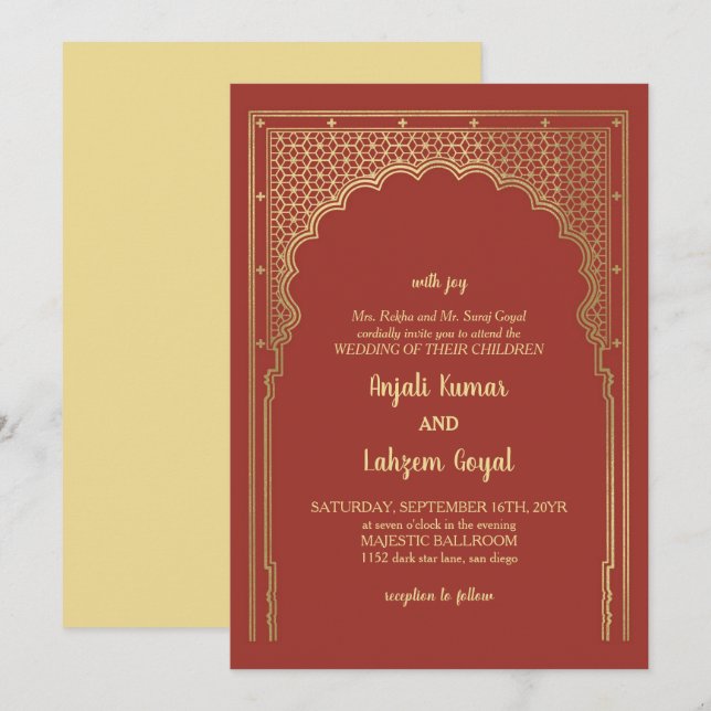 Elegant Misty Rose Indian Gateway Wedding Invitation (Front/Back)