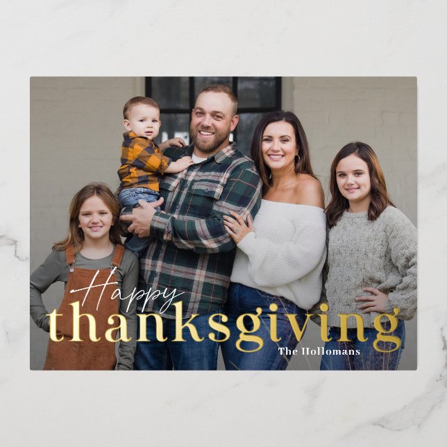 Elegant Mix Foil Photo Thanksgiving Postcard (Front)