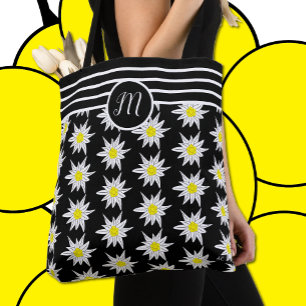 Elegant Mix Pattern Black Tote with Monogram Bag