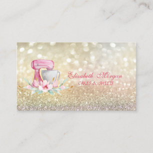 Elegant Mixer Flowers Bokeh Bakery Business Card