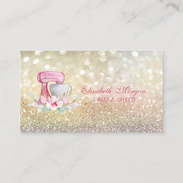 Elegant Mixer Flowers Bokeh Bakery  Business Card (Front)